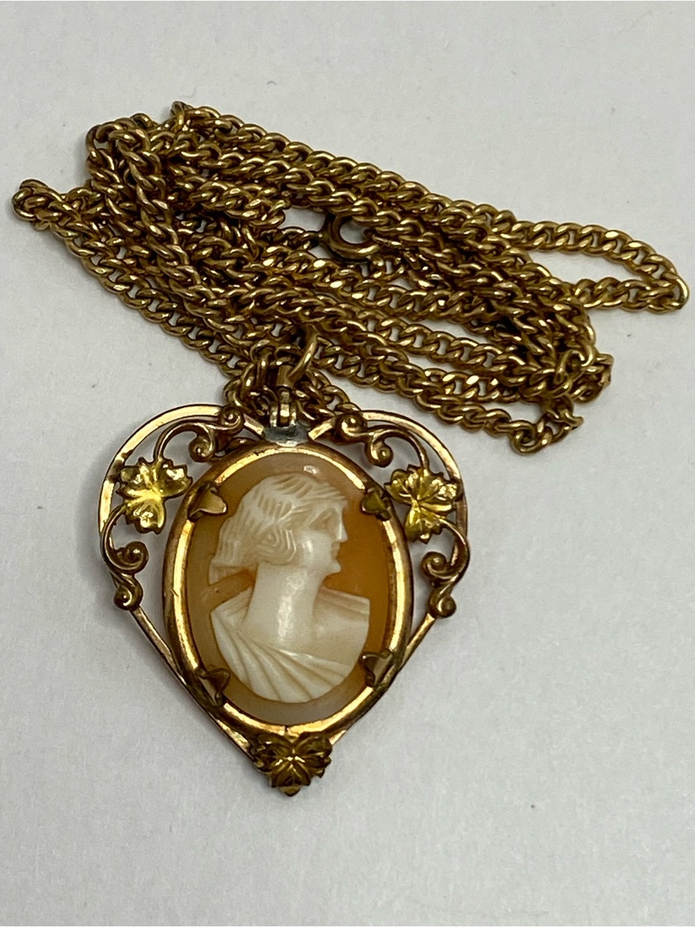 Vintage Carved Cameo 12K Gold Filled Pendant Necklace Victorian Revival